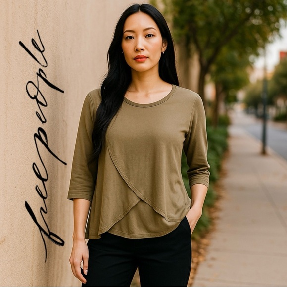 Free People, We The Free, Olive Green Asymmetrical Knit Top - Picture 1 of 7